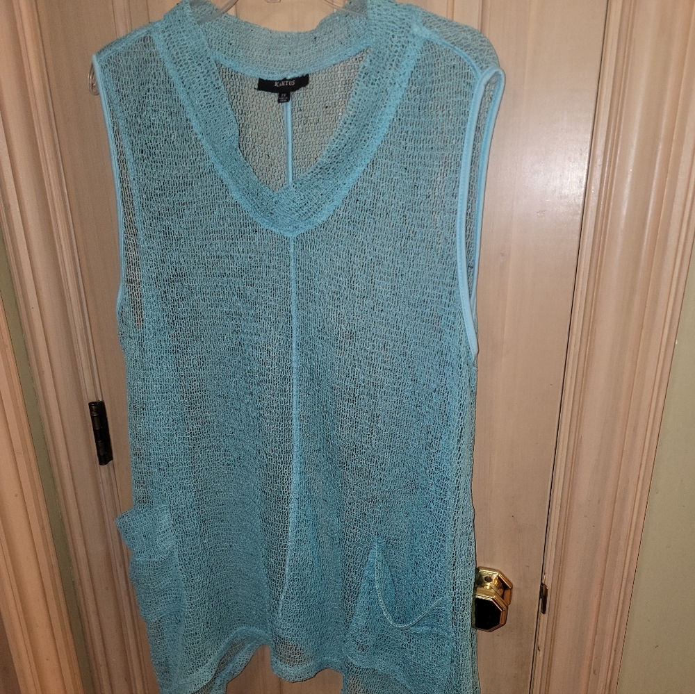 Womens Plus Sz 2X Kaktus Aqua Netted Beach Cover Up Swimwear